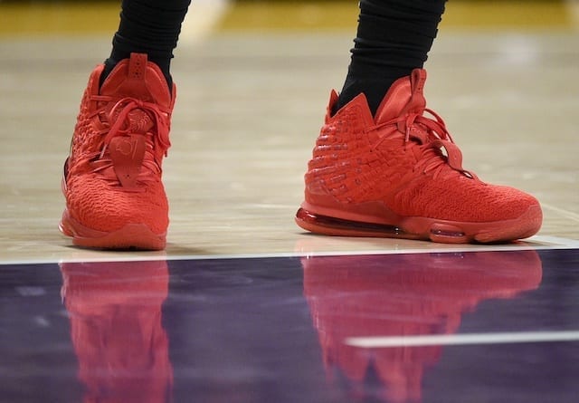 Los Angeles Lakers All-Star LeBron James wears the Nike LeBron 17 'Red Carpet'