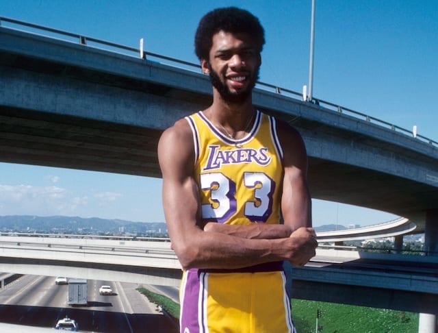 Kareem Abdul-Jabbar in a Lakers jersey