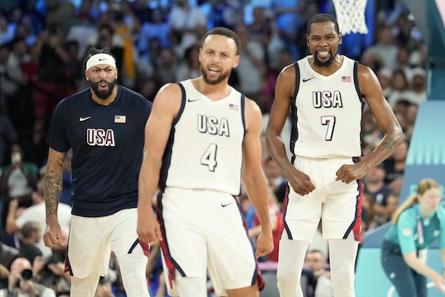 Anthony Davis, Kevin Durant, Stephen Curry, USA Basketball, Team USA, Serbia, 2024 Olympics